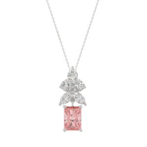 14K WHITE GOLD 2 1/4CT PEAR/MARQUISE/PINK RADIANT DIAMOND LADIES PENDANT WITH CHAIN (CENTER STONE RADIANT DIAMOND 1 1/2CT)