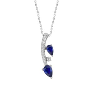 14K WHITE GOLD 7/8CT ROUND/PEAR DIAMOND LADIES PENDANT WITH CHAIN (PEAR BLUE SAPPHIRE 5/8CT)