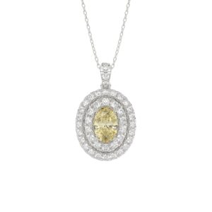 14K WHITE GOLD CRAFTED WITH 18K YELLOW GOLD BACK PLATE 2 1/3CT ROUND/YELLOW OVAL DIAMOND LADIES PENDANT WITH CHAIN
