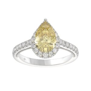 14K WHITE GOLD 2 1/2CT ROUND/PEAR DIAMOND LADIES RING (CENTER STONE YELLOW PEAR DIAMOND 1.00CT)