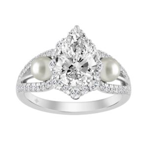 14K WHITE GOLD 2.00CT ROUND/PEAR/PEARL DIAMOND LADIES RING