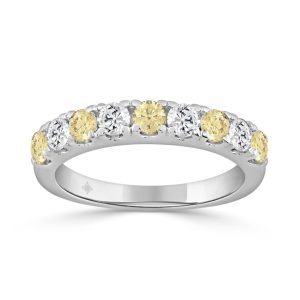 14K White Gold 1.00 CT Round Yellow & White Diamond Alternating Band Ring