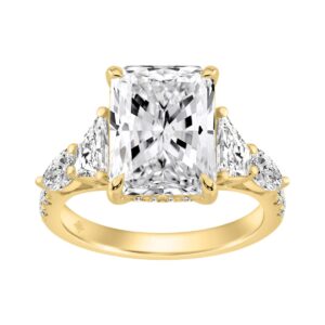 14K YELLOW GOLD 6 1/4CT ROUND/RADIANT/PEAR/TRAPEZOID DIAMOND LADIES RING (CENTER STONE RADIANT DIAMOND 5CT)