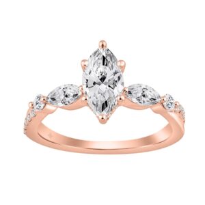 14K ROSE GOLD 1 1/2CT ROUND/MARQUISE DIAMOND LADIES RING (CENTER STONE MARQUISE DIAMOND 1CT)