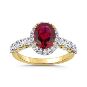 14K YELLOW GOLD 3 1/2CT ROUND/RUBY OVAL DIAMOND LADIES RING (CENTER STONE OVAL DIAMOND 2 1/2CT)