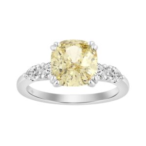 14K WHITE GOLD 3 1/2CT OVAL/YELLOW CUSHION/PEAR DIAMOND LADIES RING (CENTER STONE YELLOW CUSHION DIAMOND 3.00CT)
