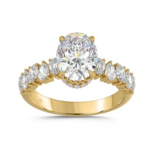 14K YELLOW GOLD 2 3/4CT ROUND/OVAL/PEAR DIAMOND LADIES RING (CENTER STONE OVAL DIAMOND 2CT)