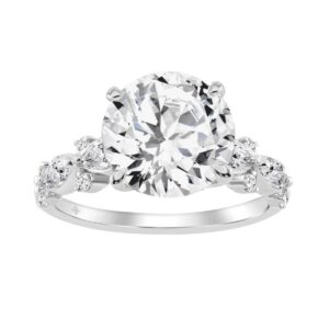 14K WHITE GOLD 4 1/2CT ROUND/MARQUISE DIAMOND LADIES RING (CENTER STONE ROUND DIAMOND 4CT)