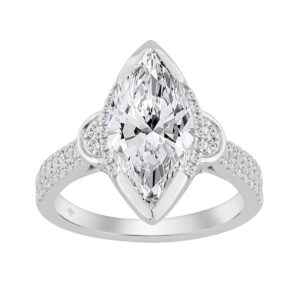 14K WHITE GOLD 3 1/3CT ROUND/MARQUISE DIAMOND LADIES RING (CENTER STONE MARQUISE DIAMOND 3CT)