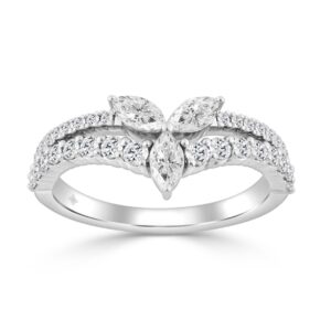 14K WHITE GOLD 3/4CT ROUND/MARQUISE DIAMOND LADIES RING
