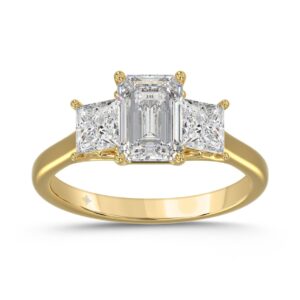 14K YELLOW GOLD 2 5/8CT EMERALD/PRINCESS DIAMOND LADIES RING (CENTER STONE EMERALD DIAMOND 1 1/2CT)