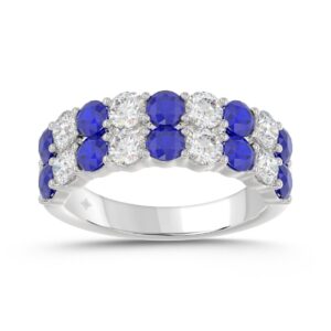 14K WHITE GOLD 2 3/8CT ROUND DIAMOND LADIES BAND (BLUE SAPPHIRE ROUND)