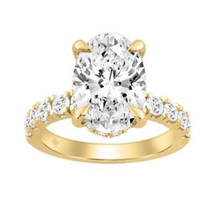 14K YELLOW GOLD 6.00CT ROUND/OVAL DIAMOND LADIES RING (CENTER STONE OVAL DIAMOND 5.00CT)
