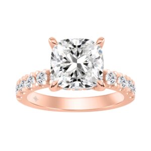 14K ROSE GOLD 4 3/4CT ROUND/CUSHION DIAMOND LADIES RING (CENTER STONE CUSHION DIAMOND 4CT)