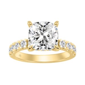 14K YELLOW GOLD 4 3/4CT ROUND/CUSHION DIAMOND LADIES RING (CENTER STONE CUSHION DIAMOND 4CT)