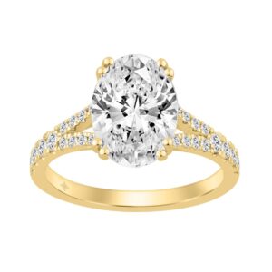 14K YELLOW GOLD 2 3/4CT ROUND/OVAL DIAMOND LADIES BRIDAL RING (CENTER STONE OVAL DIAMOND 2 1/2CT)