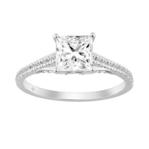 14K WHITE GOLD 1 1/3CT ROUND/PRINCESS DIAMOND LADIES RING (CENTER STONE PRINCESS DIAMOND 1CT)