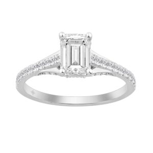 14K WHITE GOLD 1 1/3CT ROUND/EMERALD DIAMOND LADIES RING (CENTER STONE EMERALD DIAMOND 1CT)