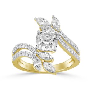 14K YELLOW GOLD 1 1/2CT ROUND/MARQUISE/CUSHION DIAMOND LADIES RING (CENTER STONE CUSHION DIAMOND 1/2CT)