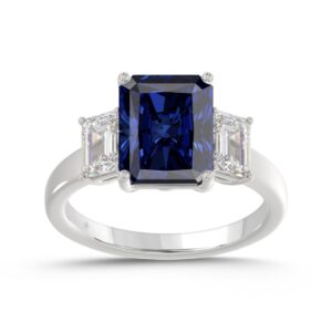 14K WHITE GOLD 5 1/3CT EMERALD/BLUE SAPPHIRE EMERALD CUT DIAMOND LADIES RING (CENTER STONE BLUE SAPPHIRE EMERALD DIAMOND 4 1/3CT)