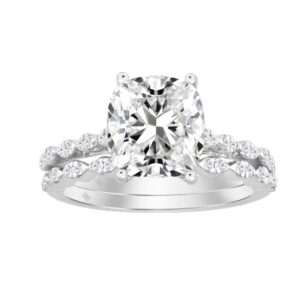 14K WHITE GOLD 3 1/3CT ROUND/CUSHION DIAMOND LADIES BRIDAL SET (CENTER STONE CUSHION DIAMOND 3.00CT)