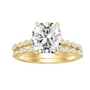14K YELLOW GOLD 3 1/3CT ROUND/CUSHION DIAMOND LADIES BRIDAL SET (CENTER STONE CUSHION DIAMOND 3CT)