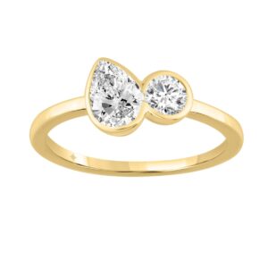 Ladies 3/4 CT Collection Toi et Moi Lab-Grown Diamond Engagement Ring in 10K Yellow Gold Pear & Round Cut Doamond (Color F-G Clarity VS1/VS2)