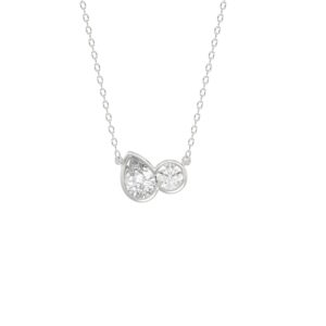 3/4CT White Gold 10K Collection Linked Hearts Two-Stone Diamond  Fashion Ladies Necklace Round & Pear Cut Diamond (Color F-G -Clarity VS1/VS2)