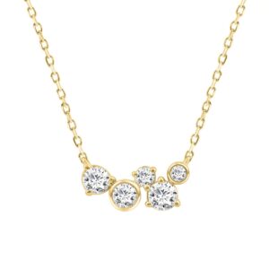 Elegant Ladies 10K Yellow Gold 1/2CT Round Lab Grown five stone Diamond Fancy Bezel set Necklace  (Color F-G -Clarity VS1/VS2)