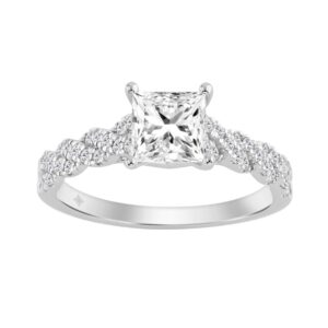 14K WHITE GOLD 1 1/4CT ROUND/PRINCESS DIAMOND LADIES BRIDAL RING (CENTER STONE PRINCESS DIAMOND 1CT)