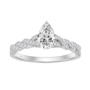 14K WHITE GOLD 1 1/4CT ROUND/PEAR DIAMOND LADIES BRIDAL RING (CENTER STONE PEAR DIAMOND 1CT)