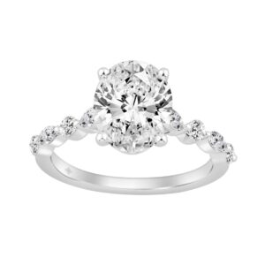 14K White Gold Oval Diamond Fancy Engagement Ring for Ladies 2 1/2CT with Marquise & Round Diamond 2.00CT Oval Center stone (Color F-G -Clarity VS