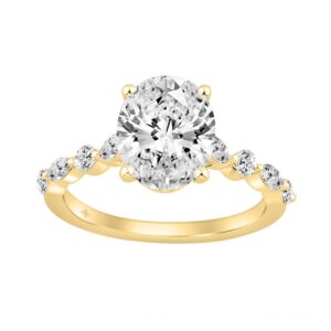 14K Yellow Gold Oval Diamond Fancy Engagement Ring for Ladies 2 1/2CT with Marquise & Round Diamond 2.00CT Oval Center stone (Color F-G -Clarity V