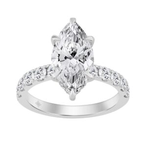 14K WHITE GOLD 4.00CT MARQUISE/ROUND DIAMOND LADIES RING (CENTER STONE MARQUISE DIAMOND 3.00CT)
