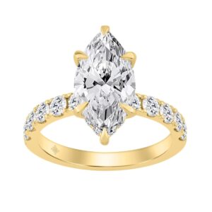 14K YELLOW GOLD 4.00CT MARQUISE/ROUND DIAMOND LADIES RING (CENTER STONE MARQUISE DIAMOND 3.00CT)