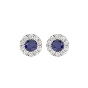 14K WHITE GOLD 1/2CT ROUND/BLUE SAPPHIRE ROUND DIAMOND LADIES EARRINGS