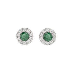 14K WHITE GOLD 1/2CT ROUND/ROUND GREEN EMERALD DIAMOND LADIES EARRING