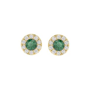 14K YELLOW GOLD 1/2CT ROUND/ROUND GREEN EMERALD DIAMOND LADIES EARRING