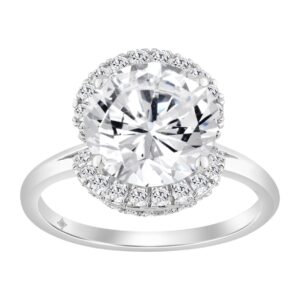 Ladies 3 1/2CT Round Lab Grown Diamond Halo Bridal Engagement Ring in 14K White Gold for Women (3.00CT Round Center stone (Color F-G -Clarity VS1/VS2)