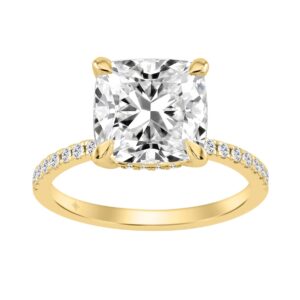 14K YELLOW GOLD 4 1/4CT ROUND/CUSHION DIAMOND LADIES RING (CENTER STONE CUSHION DIAMOND 4.00CT)