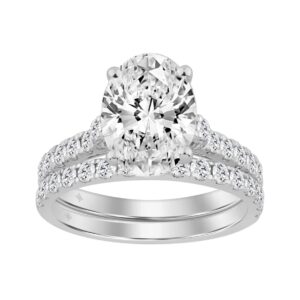 14K WHITE GOLD 3.00CT ROUND/OVAL DIAMOND LADIES BRIDAL SET (CENTER STONE OVAL DIAMOND 2CT )