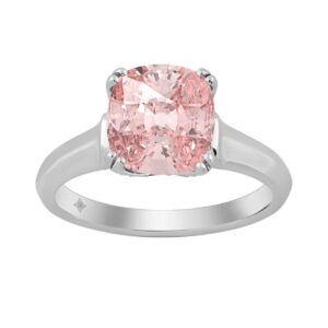14K WHITE GOLD 3 1/4CT ROUND/CUSHION DIAMOND LADIES RING (CENTER STONE PINK CUSHION DIAMOND 3.00CT)