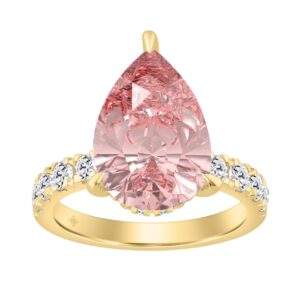 14K YELLOW GOLD 6.00CT ROUND/PEAR DIAMOND LADIES RING (CENTER STONE PINK PEAR DIAMOND 5.00CT)