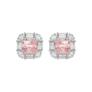 14K WHITE GOLD 1 1/3CT ROUND/PINK CUSHION DIAMOND LADIES EARRING