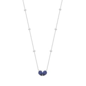 14K WHITE GOLD 2.00CT ROUND/PEAR BLUE SAPPHIRE DIAMOND LADIES NECKLACE