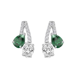 14K WHITE GOLD 2 1/2CT ROUND/OVAL/GREEN EMERALD PEAR DIAMOND LADIES EARRING (GREEN EMERALD PEAR DIAMOND 1.00CT)
