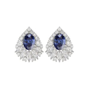 14K WHITE GOLD 4 3/4CT ROUND/MARQUISE/BLUE SAPPHIRE OVAL LADIES EARRING (BLUE SAPPHIRE OVAL DIAMOND 2 3/4CT)