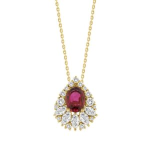 14K YELLOW GOLD 2 1/4CT ROUND/MARQUISE/RUBY OVAL DIAMOND LADIES PENDANT WITH CHAIN (RUBY OVAL DIAMOND 1 1/4CT)