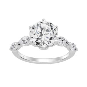 Luxury 14K White Gold  Bridal Ring for Ladies 3 3/4CT Round & Marquise Cut Diamonds 3.00CT Round Center stone (Color F-G -Clarity VS1/VS2)
