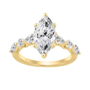 14K Yellow Gold  Bridal Fashion Ring for Ladies 4CT Round & Marquise& Pear Cut Diamonds 3.00CT Marquise Center stone (Color F-G -Clarity VS1/V